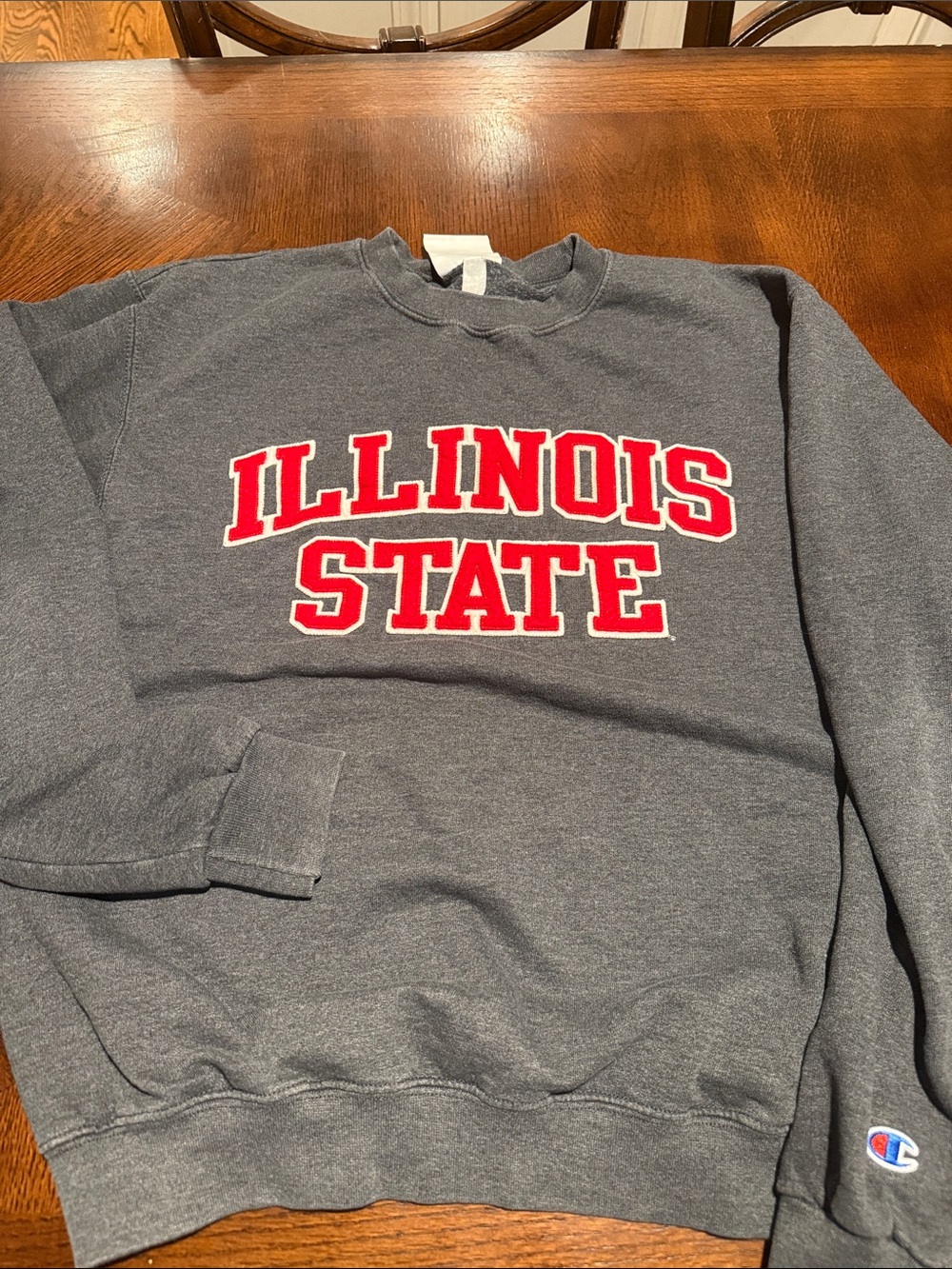 Champion Gray Crewneck Sweatshirt with Red Illinois State Applique